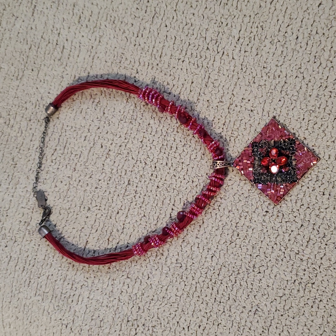 Kissaka Bohemian Boho Beaded Cord Red Necklace Pendant